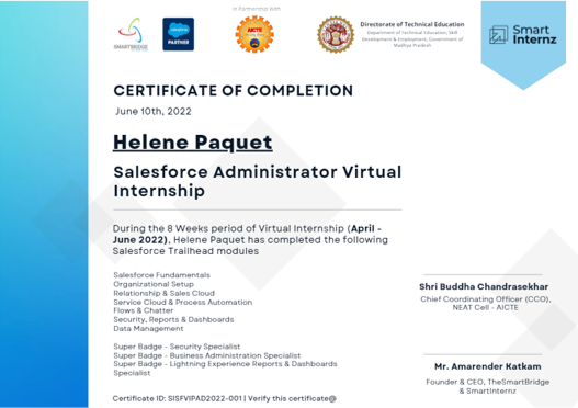 Completion certificate